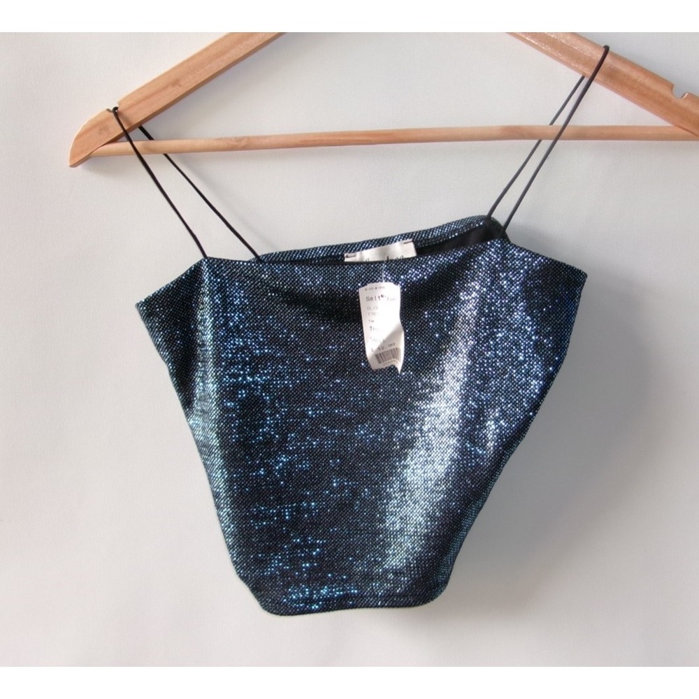 Olive Tree Blue Sequin Cropped Spaghetti Strap Tank Top Small 90s – Used Good